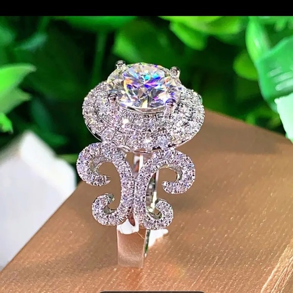 Verragio vintage style Sterling Silver Halo Engagement Ring Cubic Zirconia 9 - Picture 5 of 9